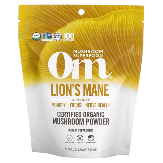 Om Mushrooms-Certified Organic Mushroom Powder-Lion's Mane-7.05 oz ( 200 g)