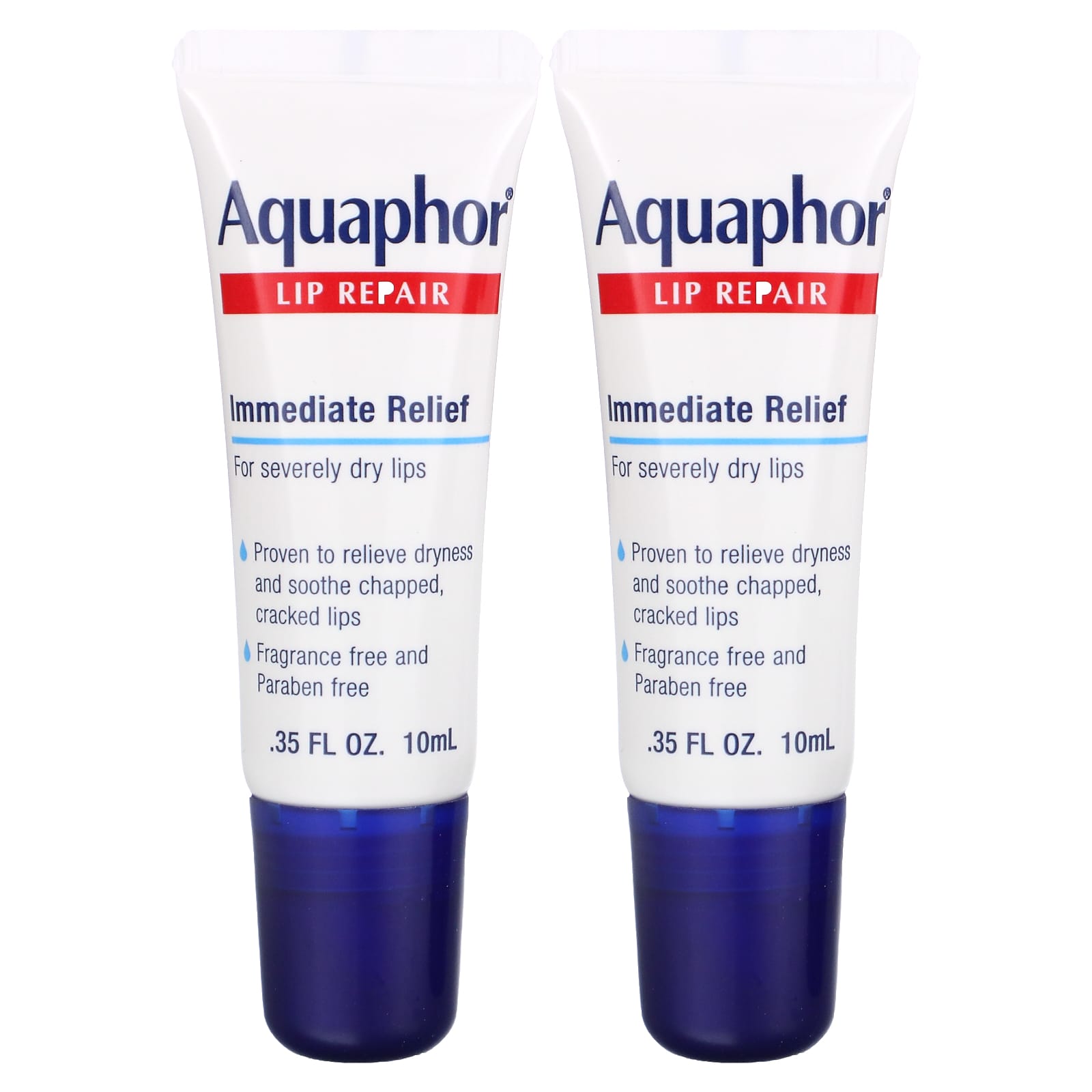 Aquaphor-Lip Repair-Immediate Relief-Fragrance Free-2 Tubes-0.35 fl oz (10 ml) Each