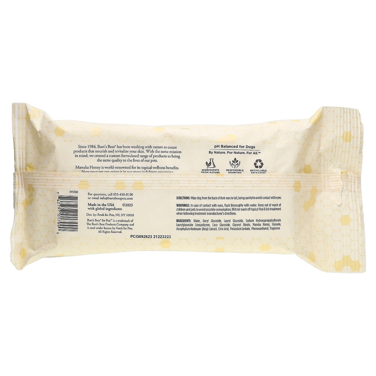 Burt's Bees, Manuka Honey Multipurpose Wipes with Kelp, For Dogs, Milk & Honey, 50 Wipes