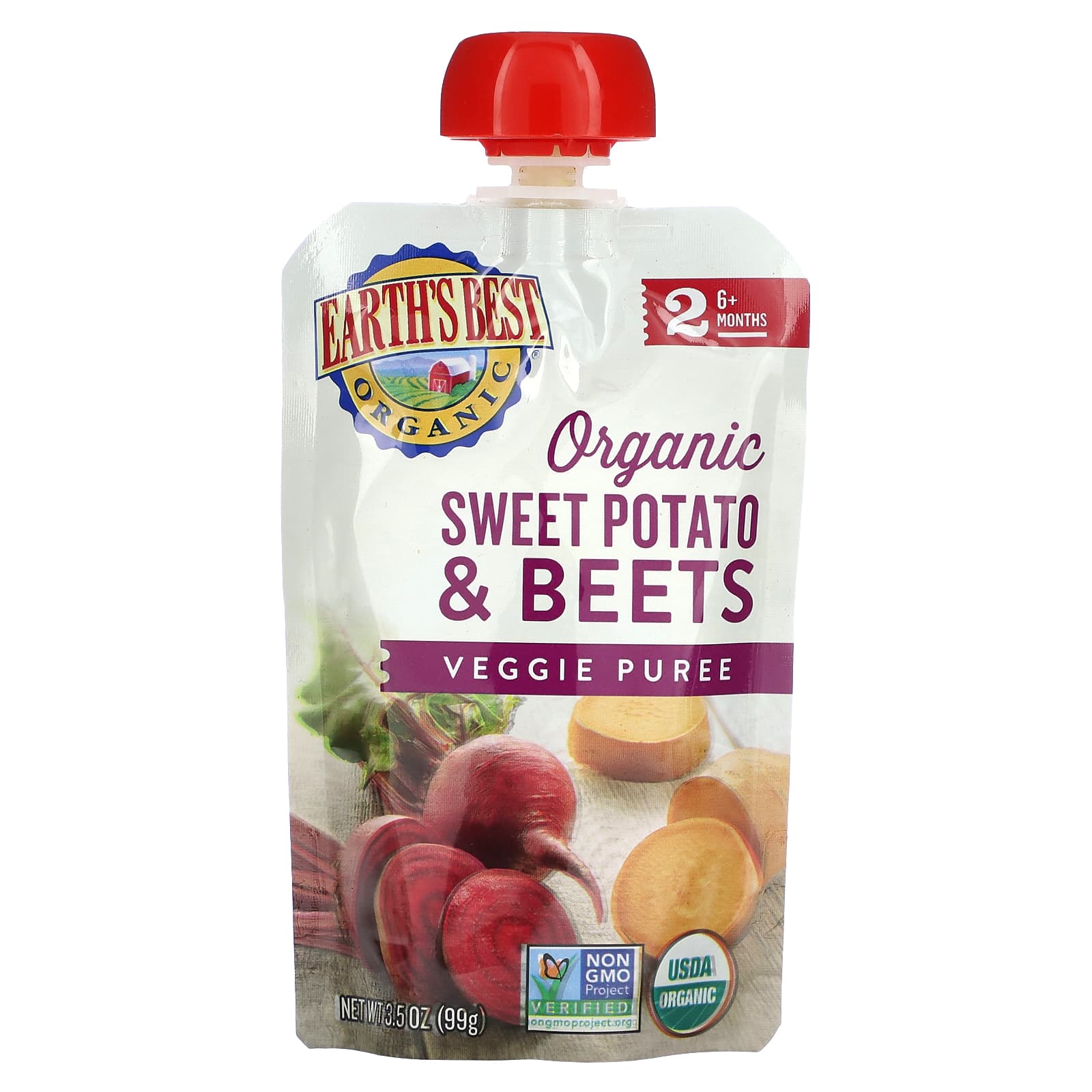 Earth's Best-Organic Veggie Puree-6+ Months-Sweet Potato & Beets-3.5 oz (99 g)