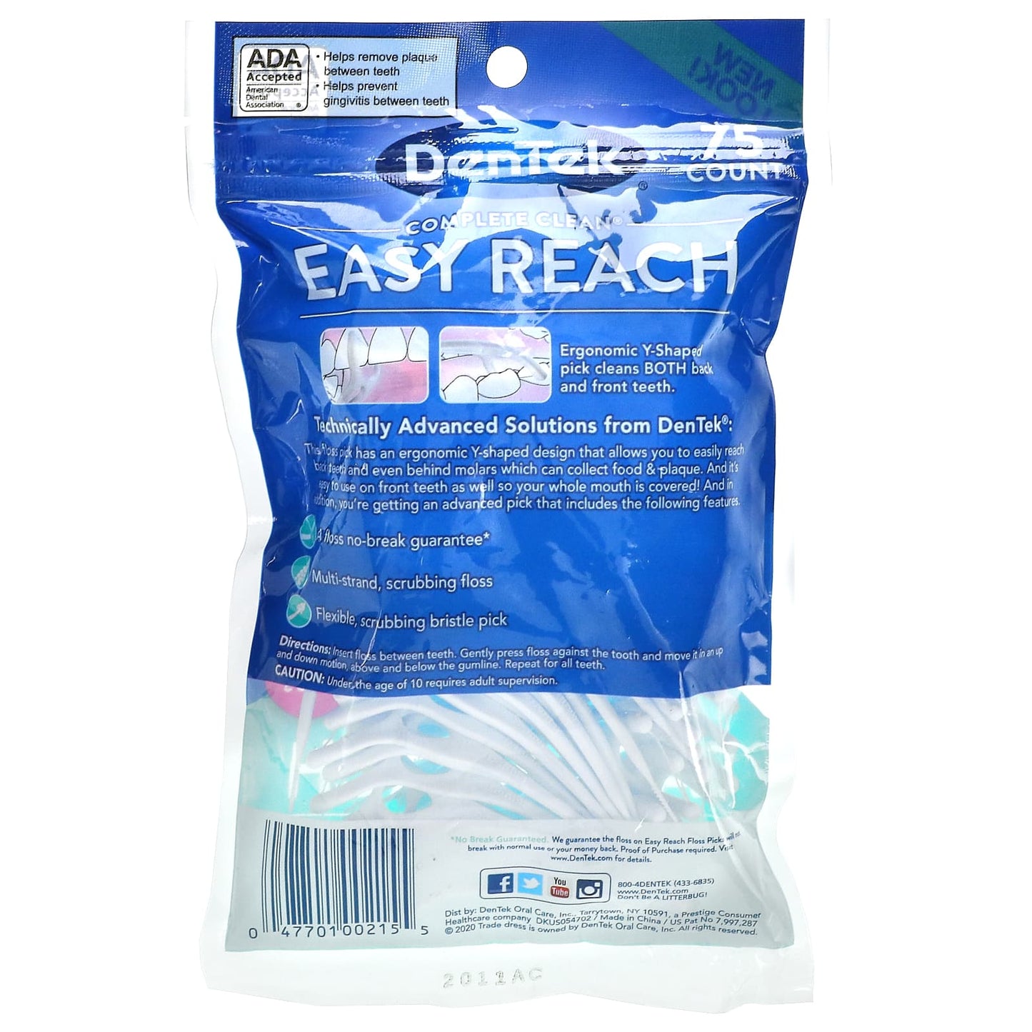 DenTek, Complete Clean, Easy Reach Floss Picks, Mouthwash Blast, 75 Floss Picks