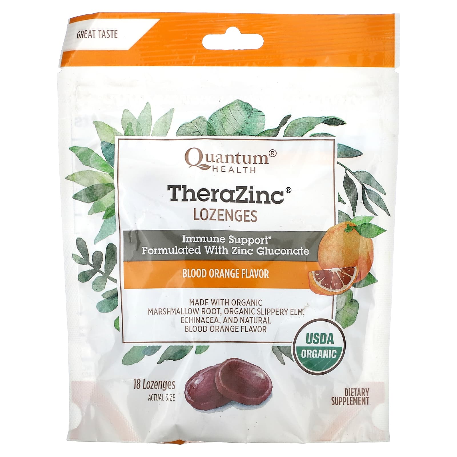 Quantum Health-TheraZinc-Lozenges-Blood Orange-18 Lozenges