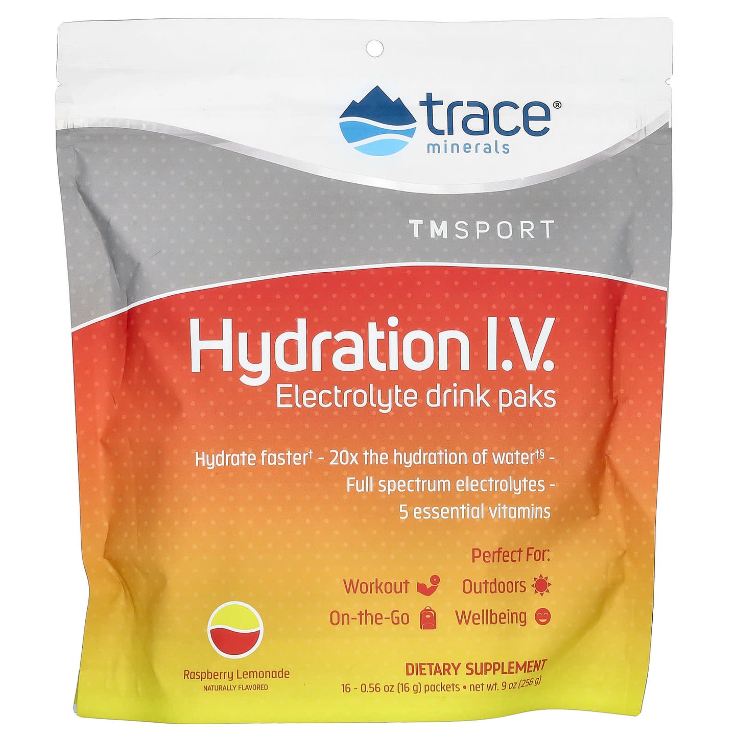 Trace Minerals ®-TMSport-Hydration I.V.-Electrolyte Drink Paks-Raspberry Lemonade-16 Packets-0.56 oz (16 g) Each