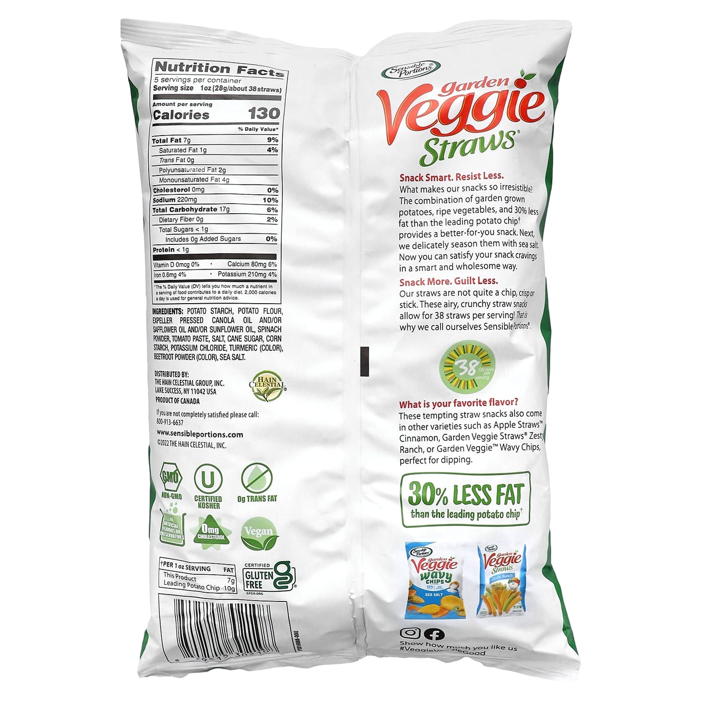 Sensible Portions, Garden Veggie Straws, Sea Salt, 5 oz (141 g)