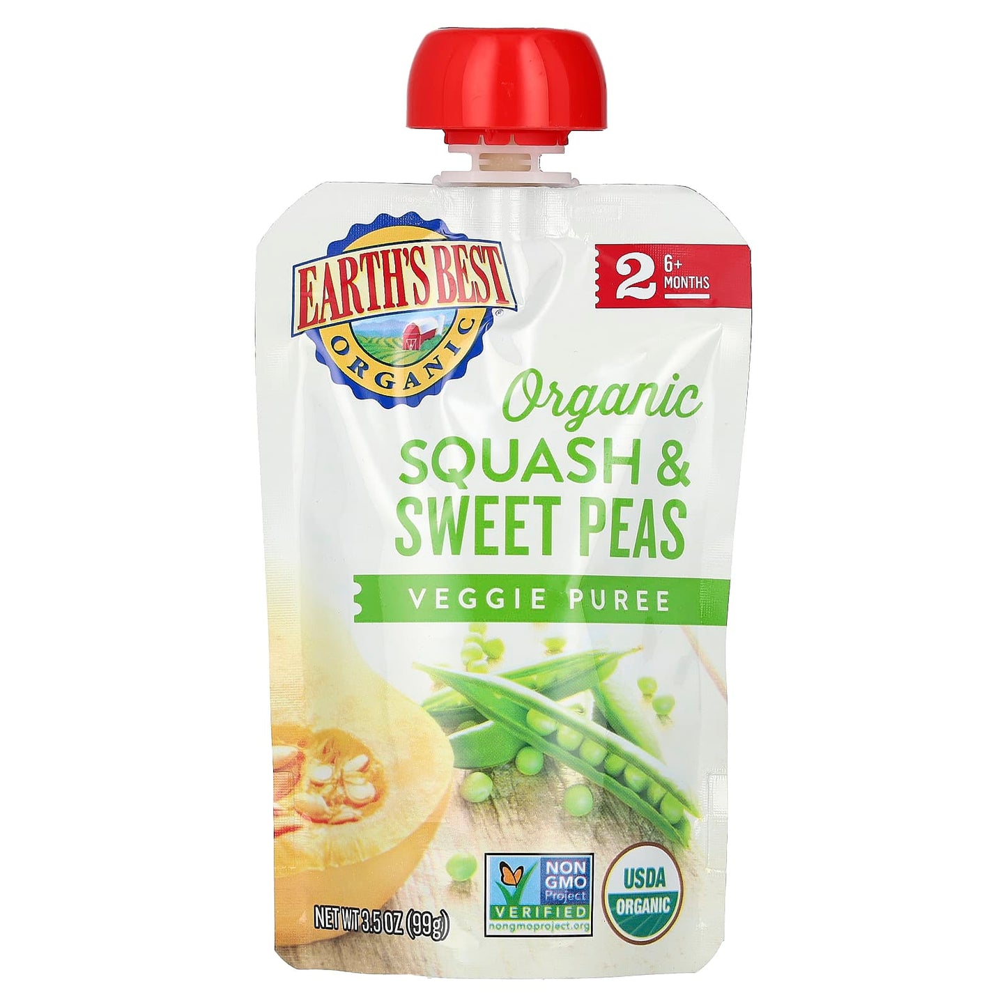 Earth's Best-Organic Veggie Puree-6+ Months-Squash & Sweet Peas-3.5 oz (99 g)