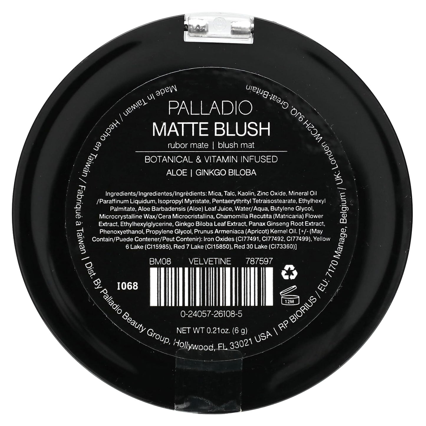 Palladio, Matte Blush, Velvetine BM08, 0.21 oz (6 g)