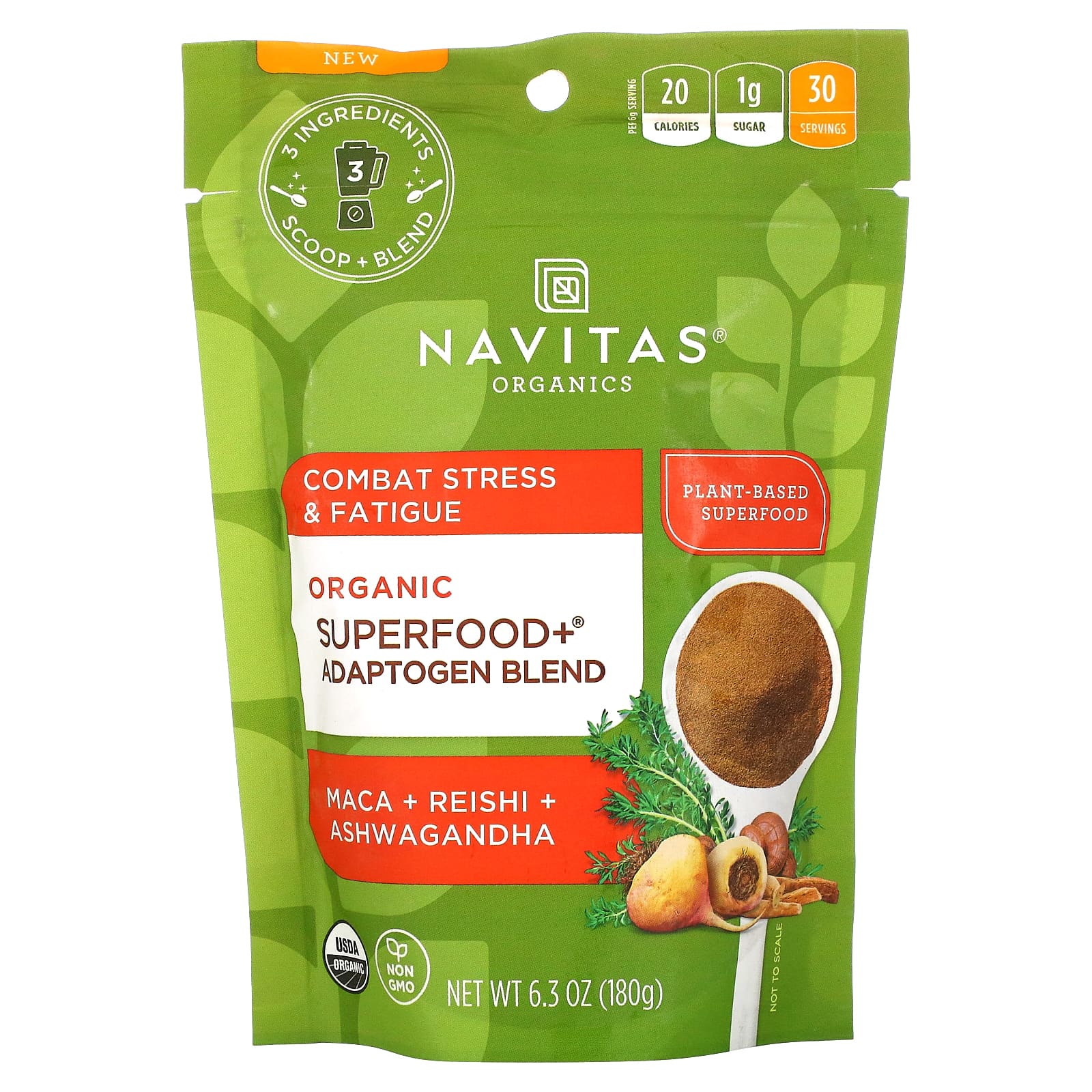 Navitas Organics-Organic Superfood+ Adaptogen Blend-Maca + Reishi + Ashwagandha-6.3 oz (180 g)