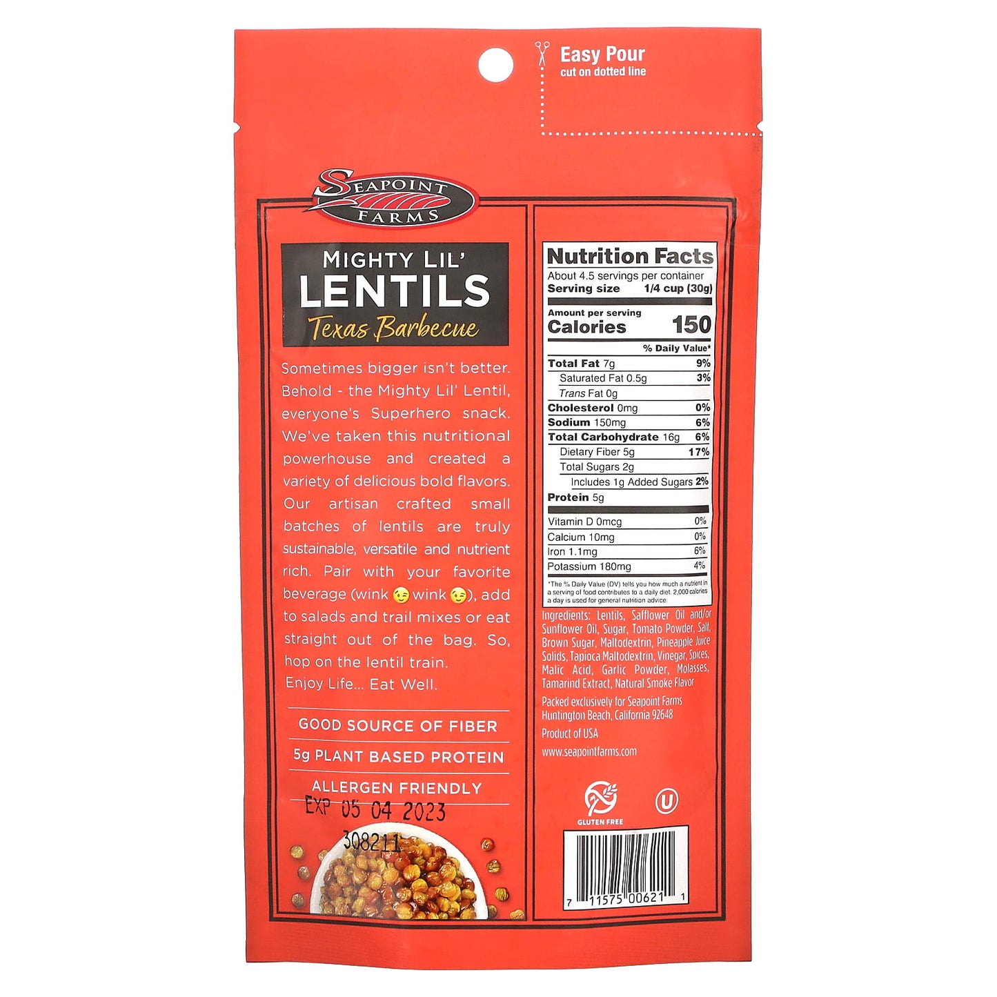 Seapoint Farms, Mighty Lil' Lentils, Texas Barbeque, 5 oz (142 g)