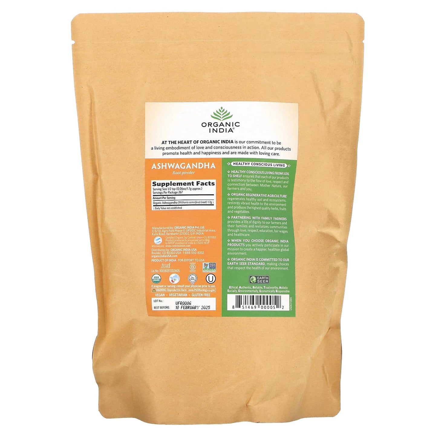 Organic India, Ashwagandha Root Powder, 16 oz (454 g)