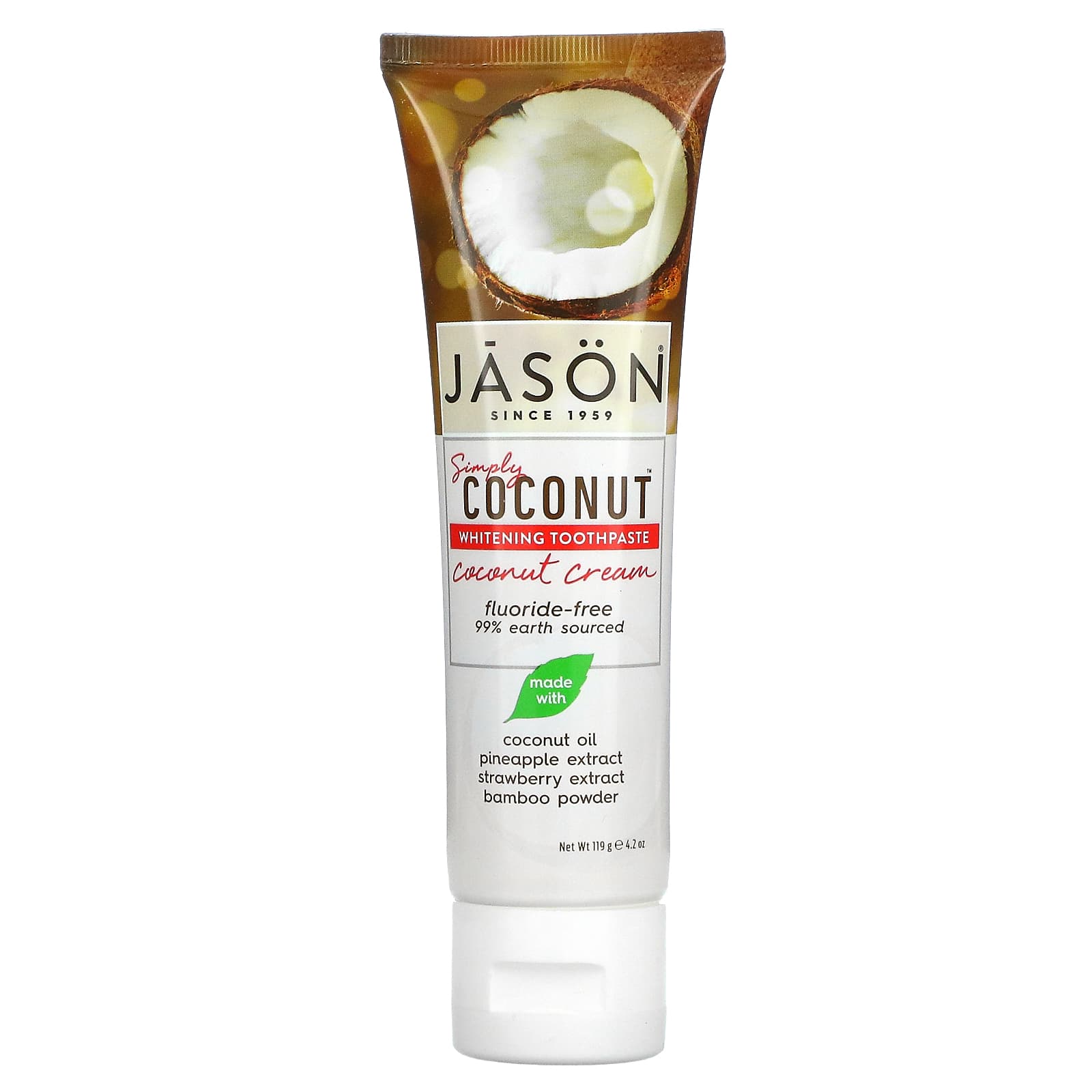 Jason Natural-Simply Coconut-Whitening Toothpaste-Coconut Cream-4.2 oz (119 g)