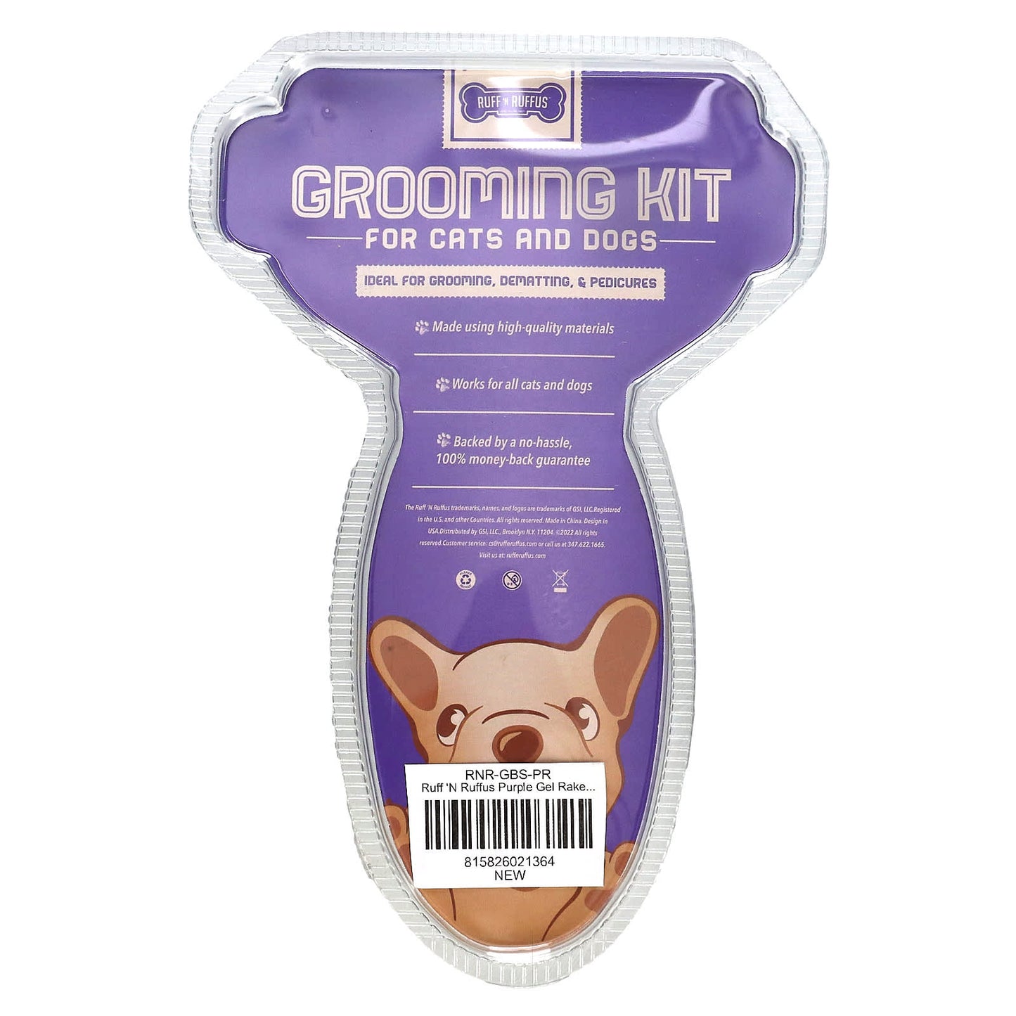 Ruff 'N Ruffus-Grooming Kit for Cats and Dogs-Gel Rake & Nail Clipper-Purple-1 Gel Rake 1 Nail Clipper