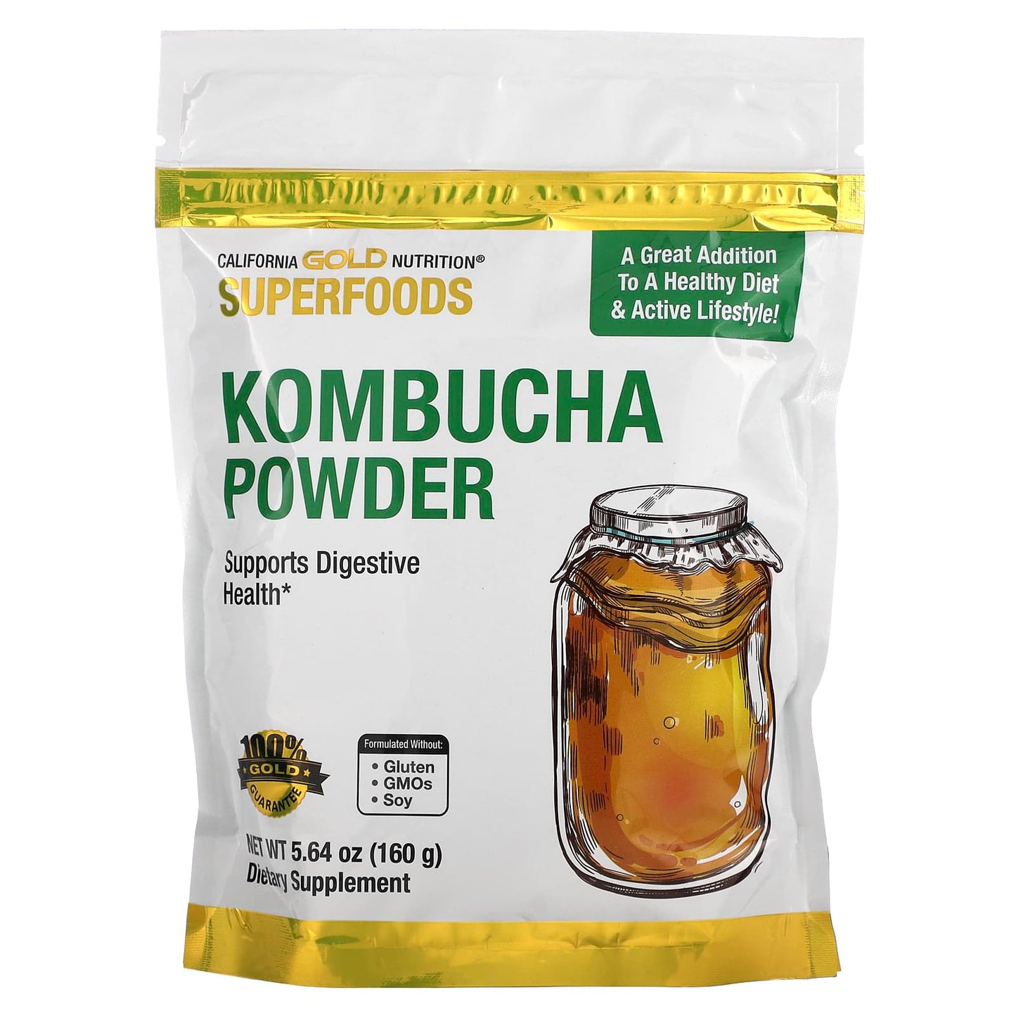 California Gold Nutrition-SUPERFOODS - Kombucha Powder-Unflavored-5.64 oz (160 g)