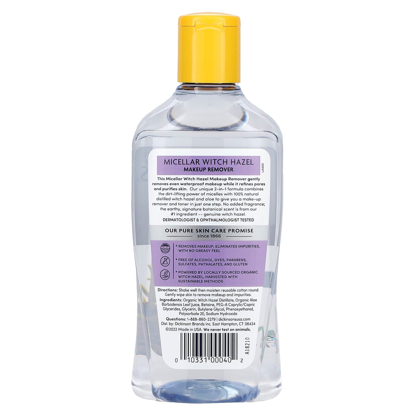 Dickinson Brands, Original Witch Hazel, Micellar Witch Hazel Makeup Remover, Alcohol & Fragrance Free, 16 fl oz (473 ml)