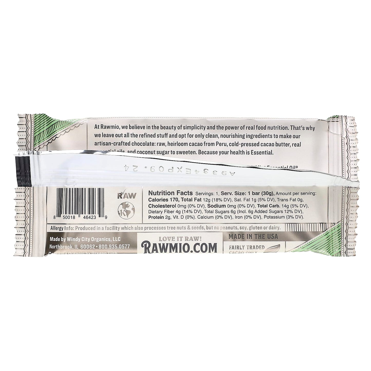 Rawmio, Essential Bar, Organic Raw Chocolate, 70% Cacao, Peppermint, 1.1 oz (30 g)