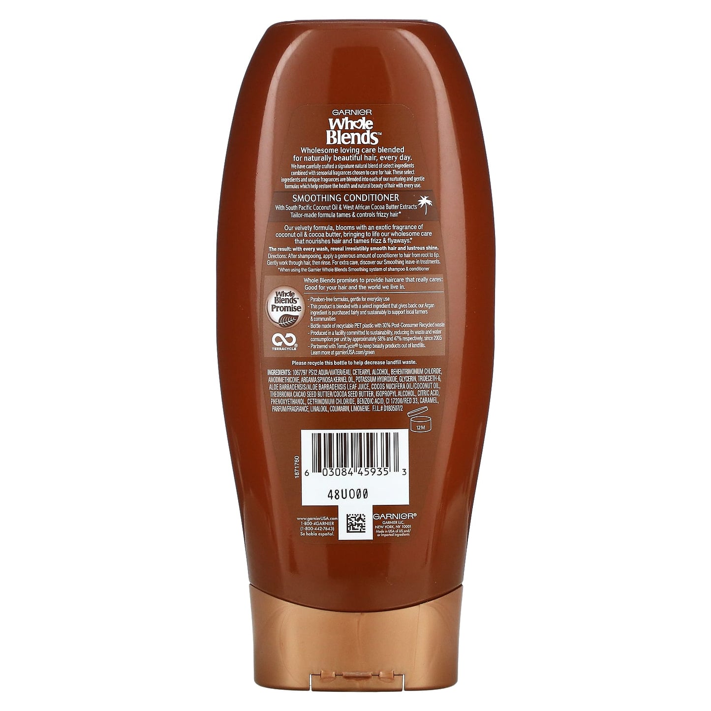 Garnier, Whole Blends, Smoothing Conditioner, Frizzy Hair, Coconut Oil & Cocoa Butter, 12.5 fl oz (370 ml)