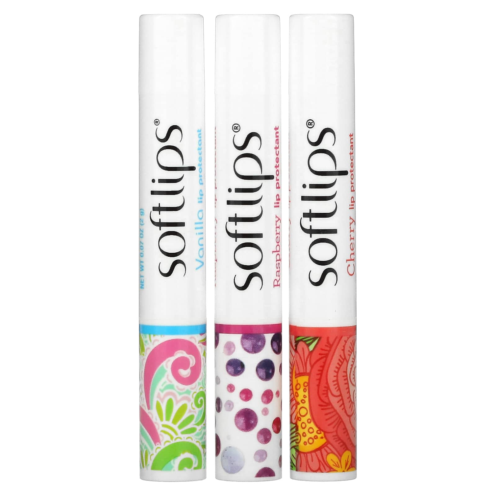 Softlips-Lip Protectant-Cherry-Raspberry-Vanilla-3 Pack-0.07 oz (2 g) Each