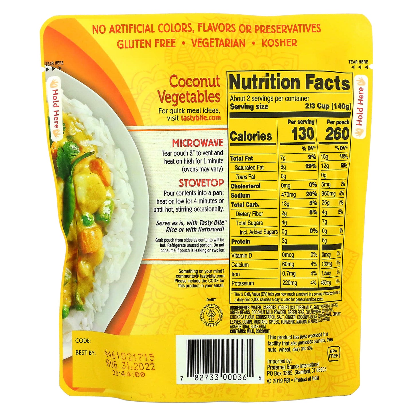 Tasty Bite, Indian Coconut Vegetables, Hot & Spicy, 10 oz (285 g)