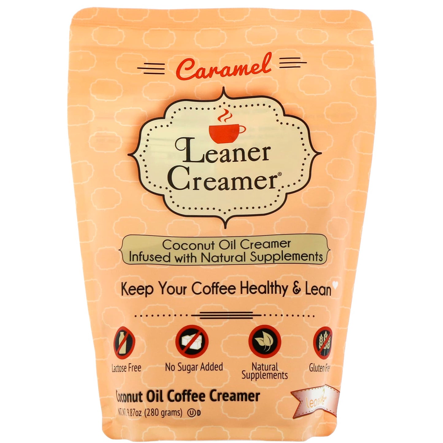 Leaner Creamer-Coconut Oil Coffee Creamer-Caramel-9.87 oz (280 g)