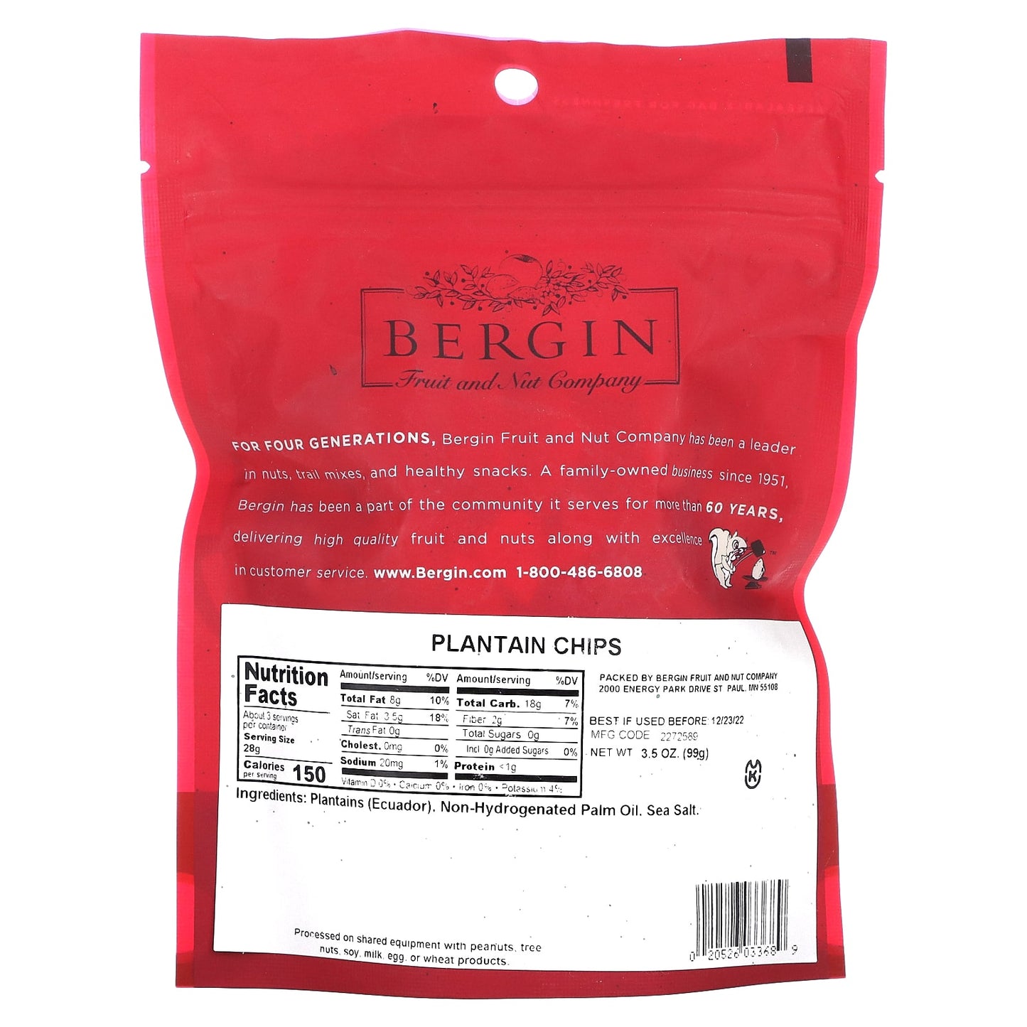 Bergin Fruit and Nut Company, Plantain Chips, 3.5 oz (99 g)