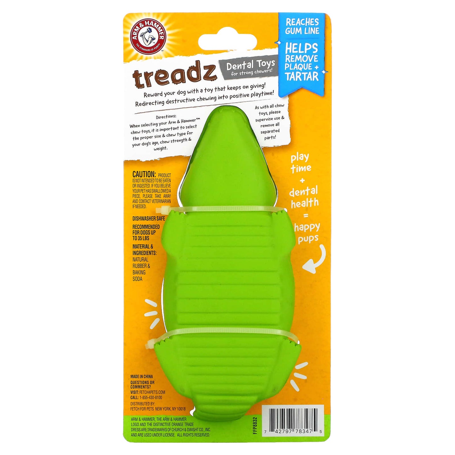 Arm & Hammer, Treadz, Dental Toys For Strong Chewers, Large Gator, 1 Toy