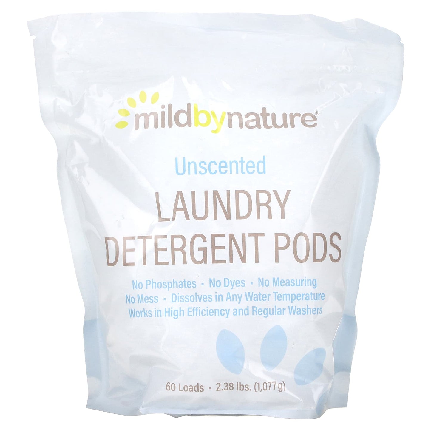 Mild By Nature-Laundry Detergent Pods-Unscented-60 Loads-2.38 lbs (1,077 g)