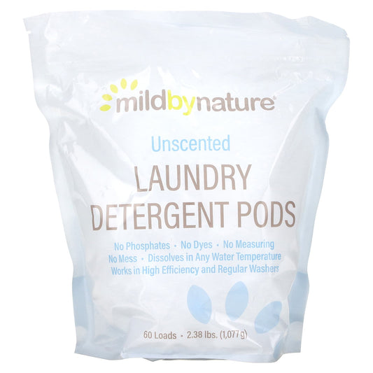 Mild By Nature-Laundry Detergent Pods-Unscented-60 Loads-2.38 lbs (1,077 g)