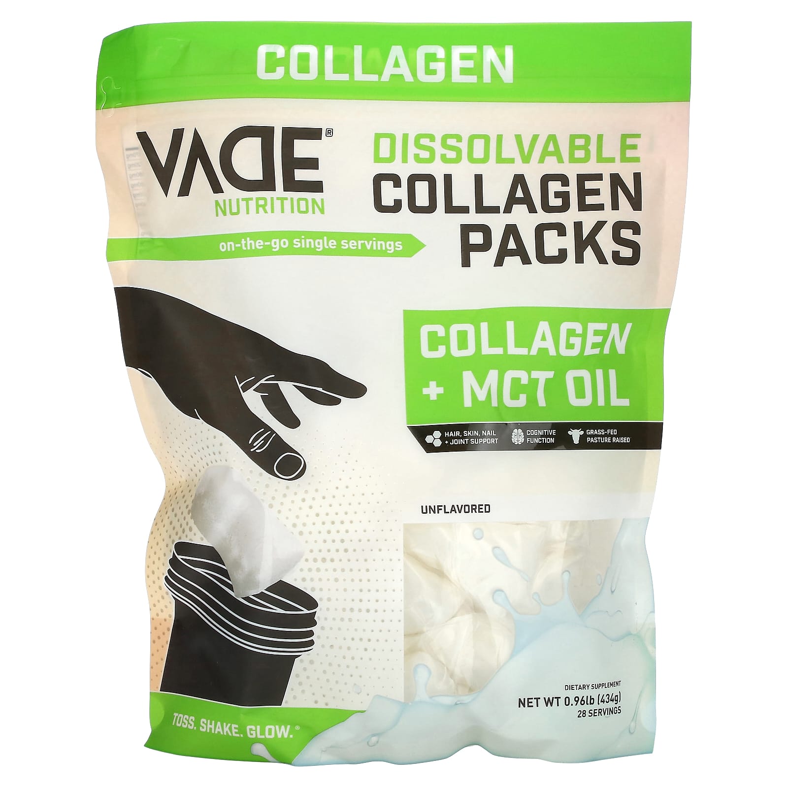 Vade Nutrition-Dissolvable Collagen Packs-Collagen + MCT Oil-Unflavored-0.96 lb (434 g)