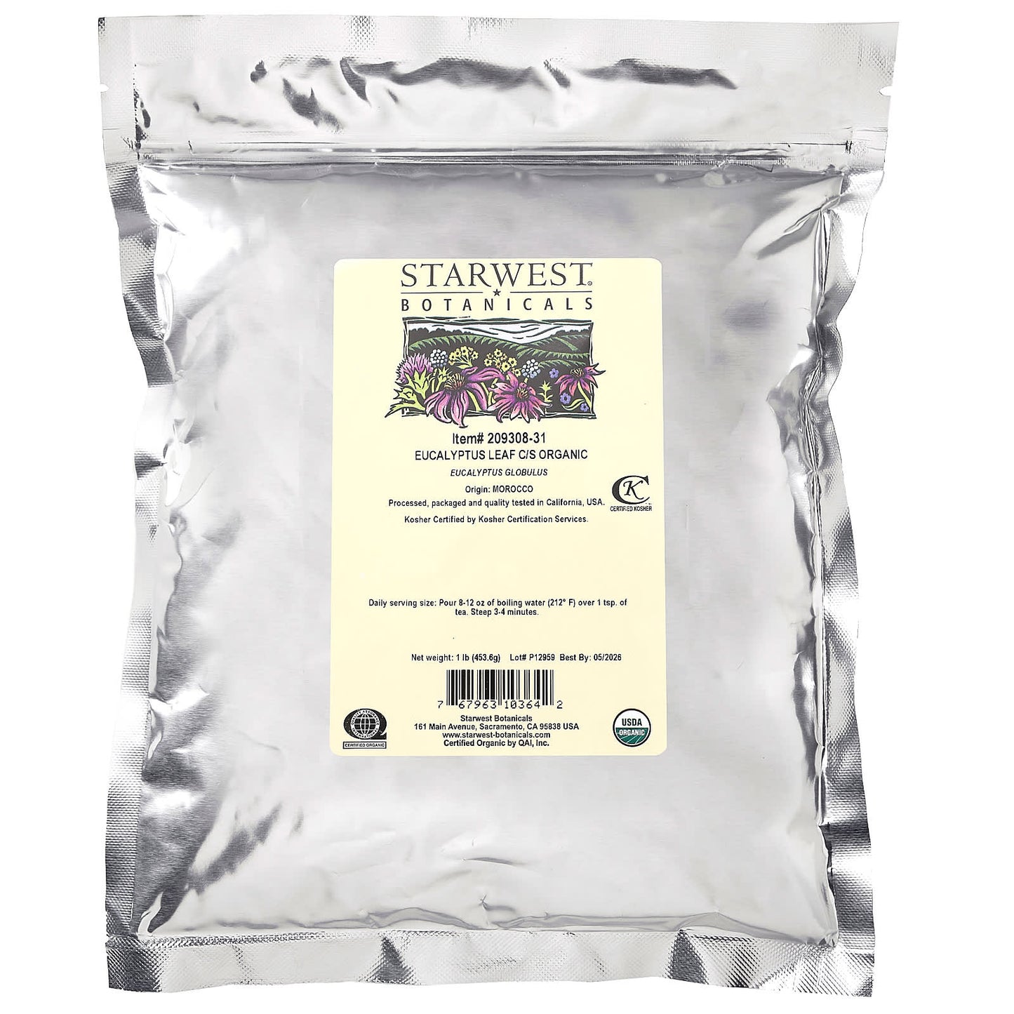 Starwest Botanicals, Organic Eucalyptus Leaf, Cut & Shifted, 1 lb (453.6 g)