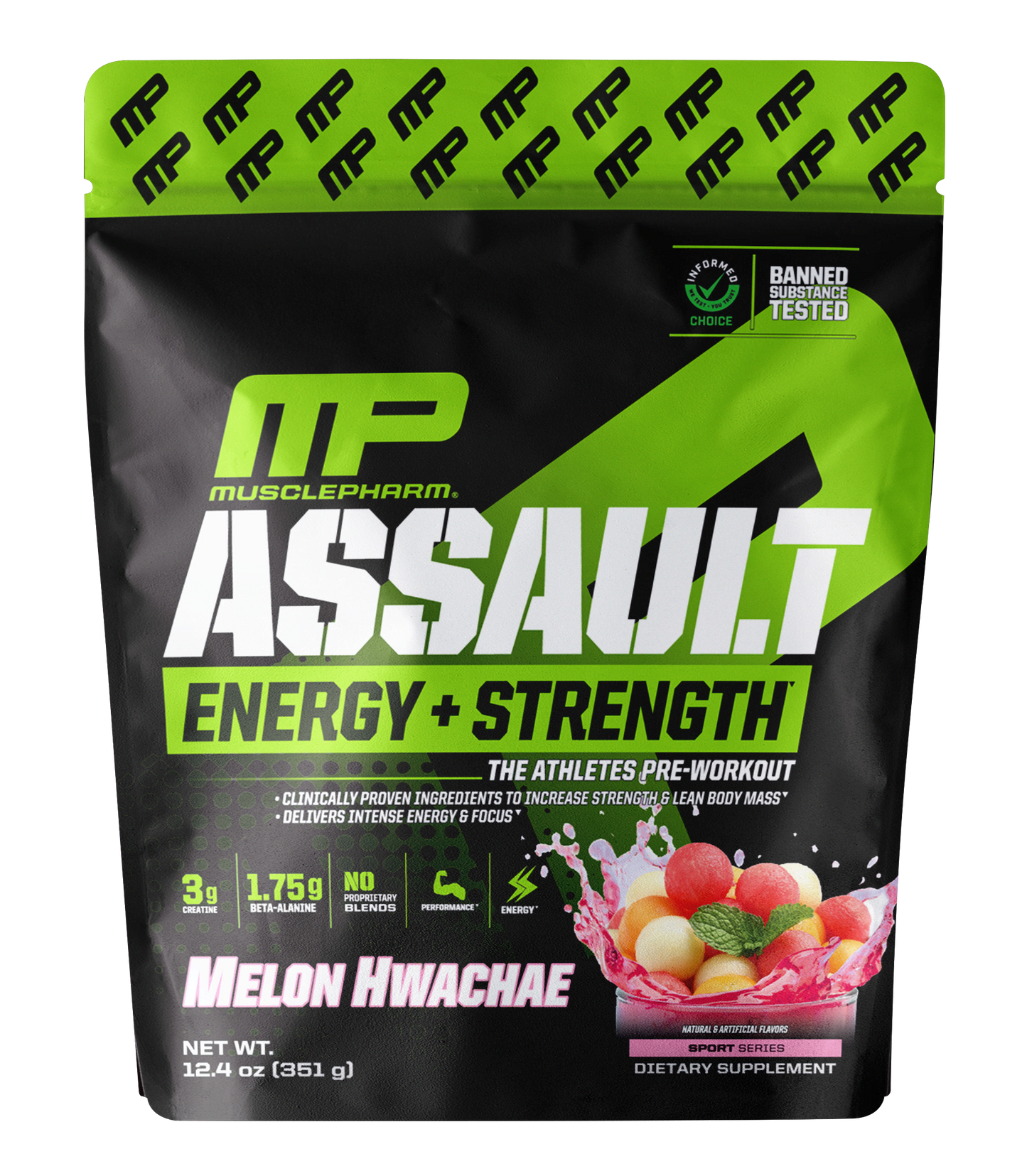 MusclePharm-Assault Energy + Strength-Pre-Workout-Melon Hwachae-12.4 oz (351 g)