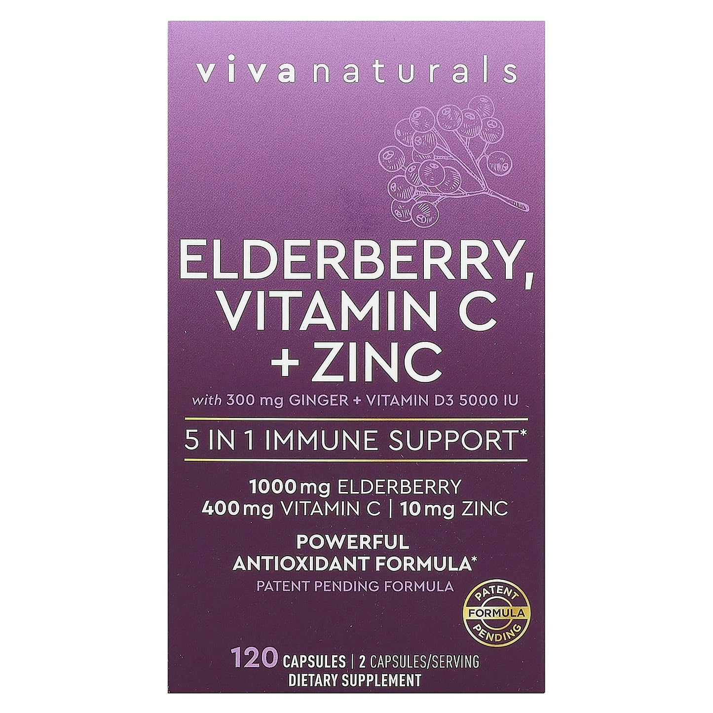 Viva Naturals-Elderberry-Vitamin C + Zinc-120 Capsules