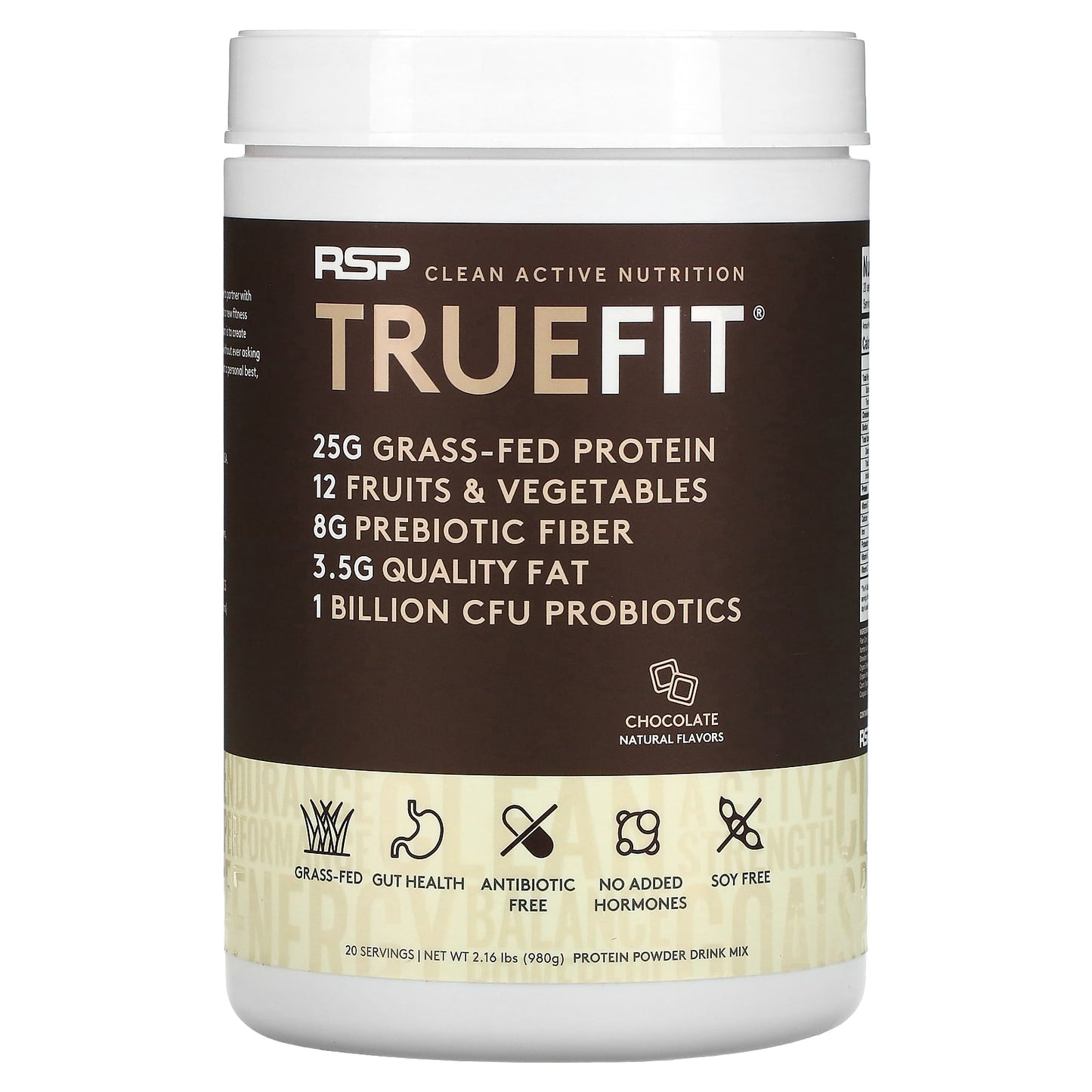 RSP Nutrition-TrueFit-Grass-Fed Protein Shake with Fruits & Vegetbles-Chocolate-2.16 lbs (980 g)