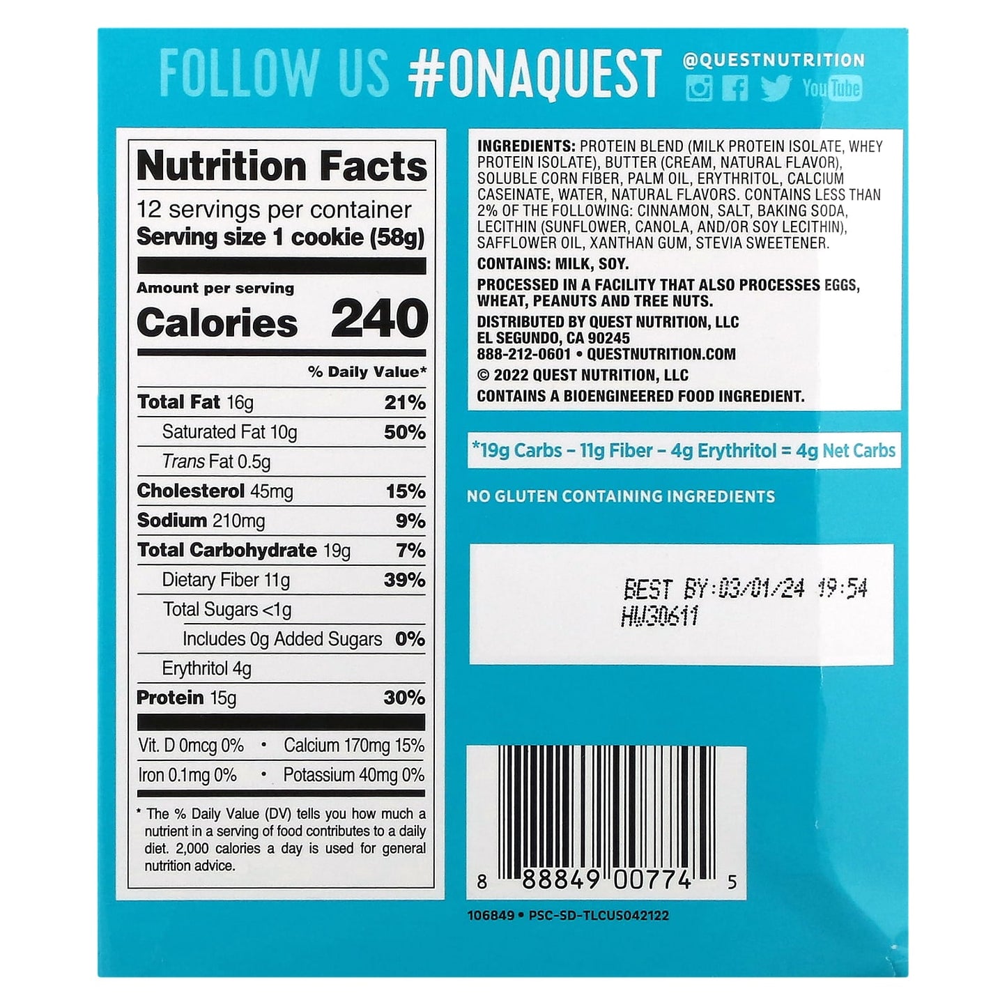 Quest Nutrition, Protein Cookie, Snickerdoodle, 12 Cookies, 2.04 oz (58 g) Each