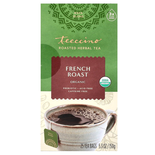 Teeccino-Organic Roasted Herbal Tea-French Roast-Caffeine Free-25 Tea Bags-5.3 oz (150 g)