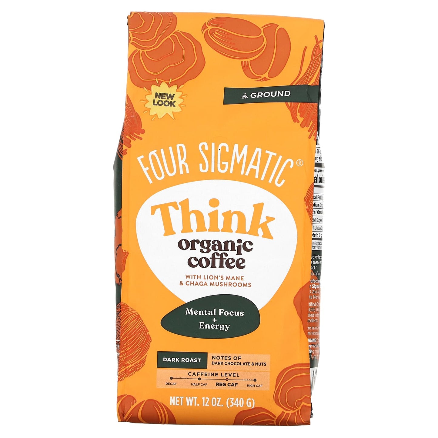 Four Sigmatic-Think Organic Coffee with Lion's Mane & Chaga Mushrooms-Ground-Dark Roast-12 oz (340 g)