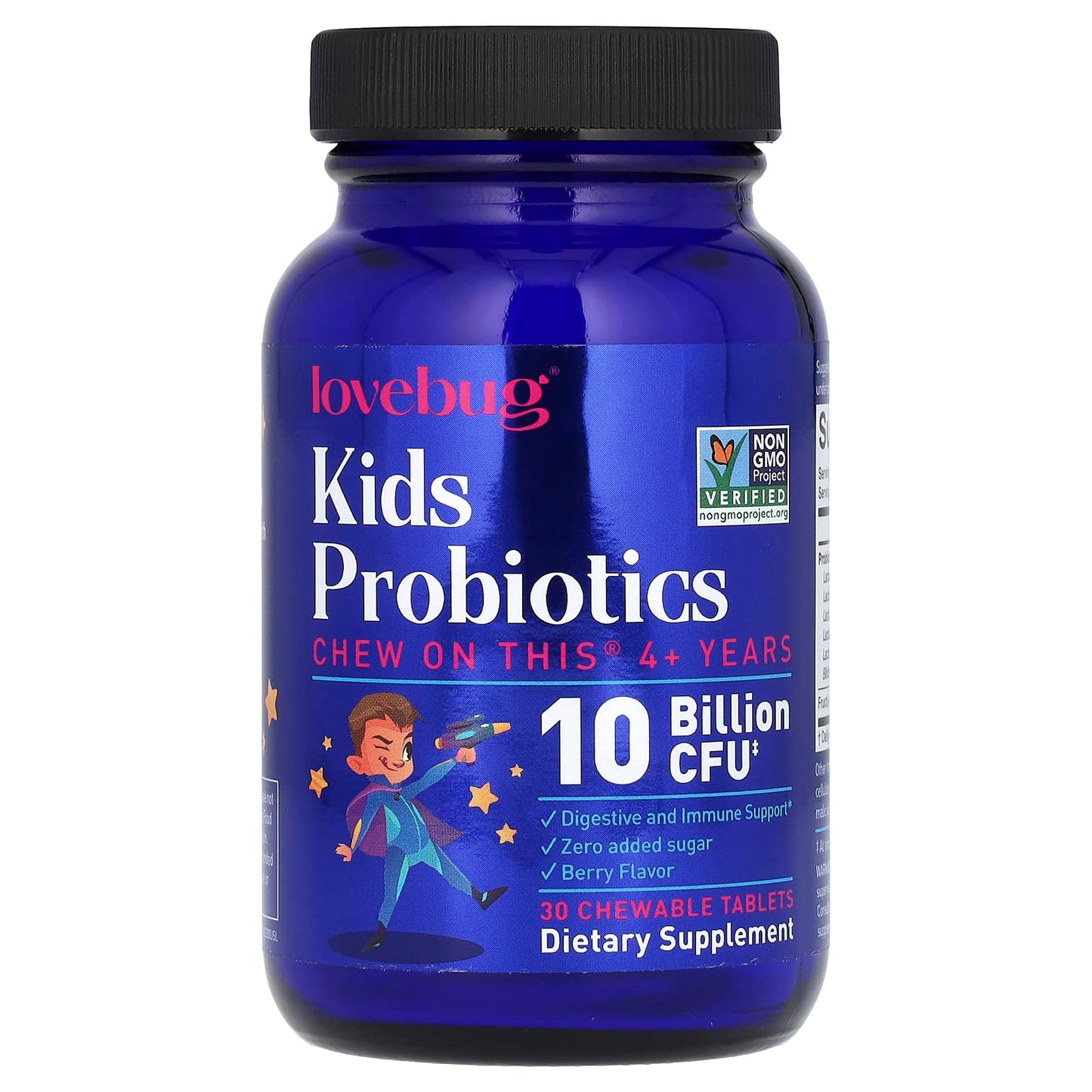 LoveBug Probiotics, Kids Probiotics, 4+ Years, Berry, 10 Billion CFU, 30 Chewable Tablets