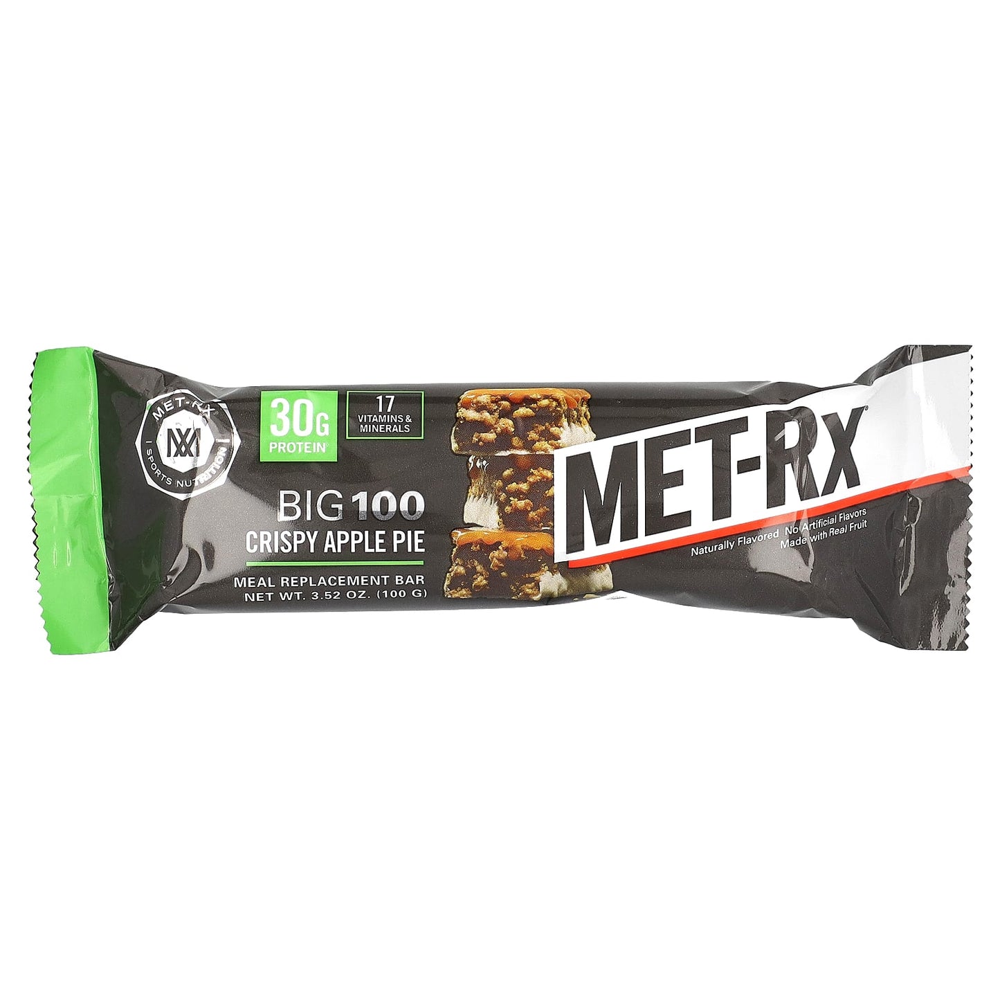 MET-Rx, Big 100, Meal Replacement Bar, Crispy Apple Pie, 9 Bars, 3.52 oz (100 g) Each