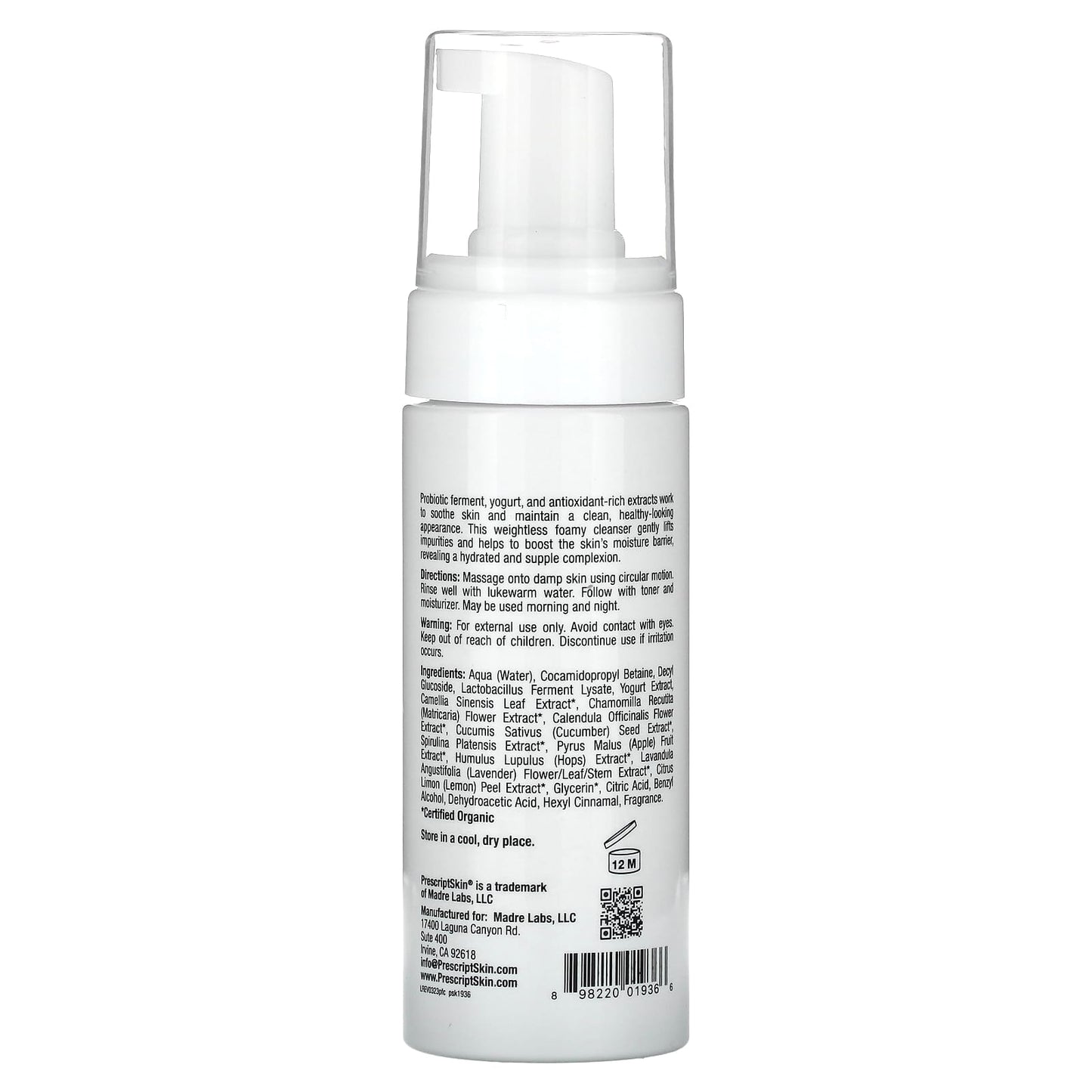 PrescriptSkin, Probiotic Foaming Cleanser, 5.4 fl oz (160 ml)