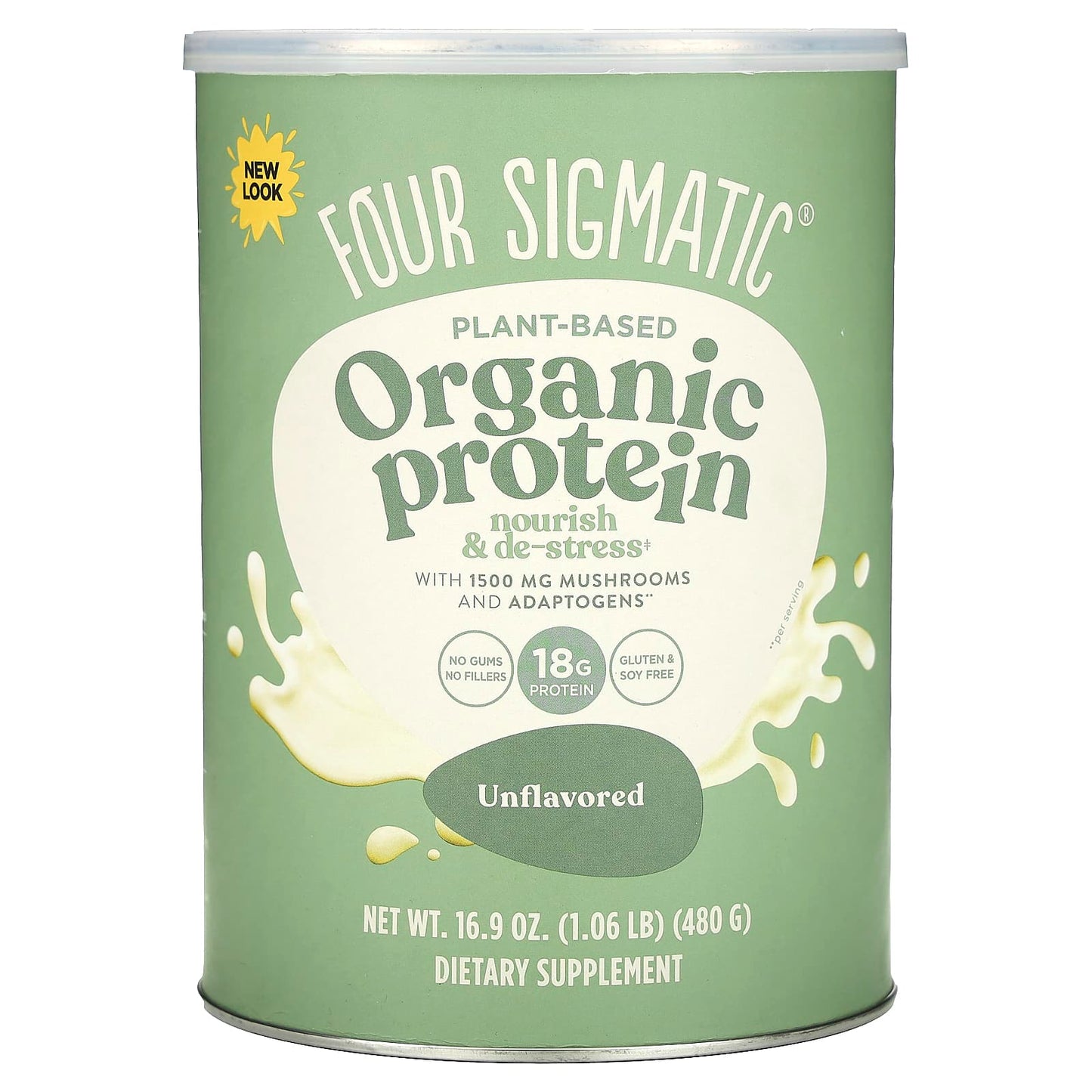 Four Sigmatic-Plant-Based Organic Protein with Mushrooms & Adaptogens -Unflavored-1.06 lb 16.9 oz (480 g)