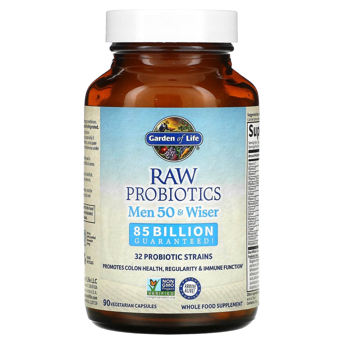 Garden of Life, RAW Probiotics, Men 50 & Wiser, 85 Billion, 90 Vegetarian Capsules (28.33 Billion Live Cultures per Capsule)