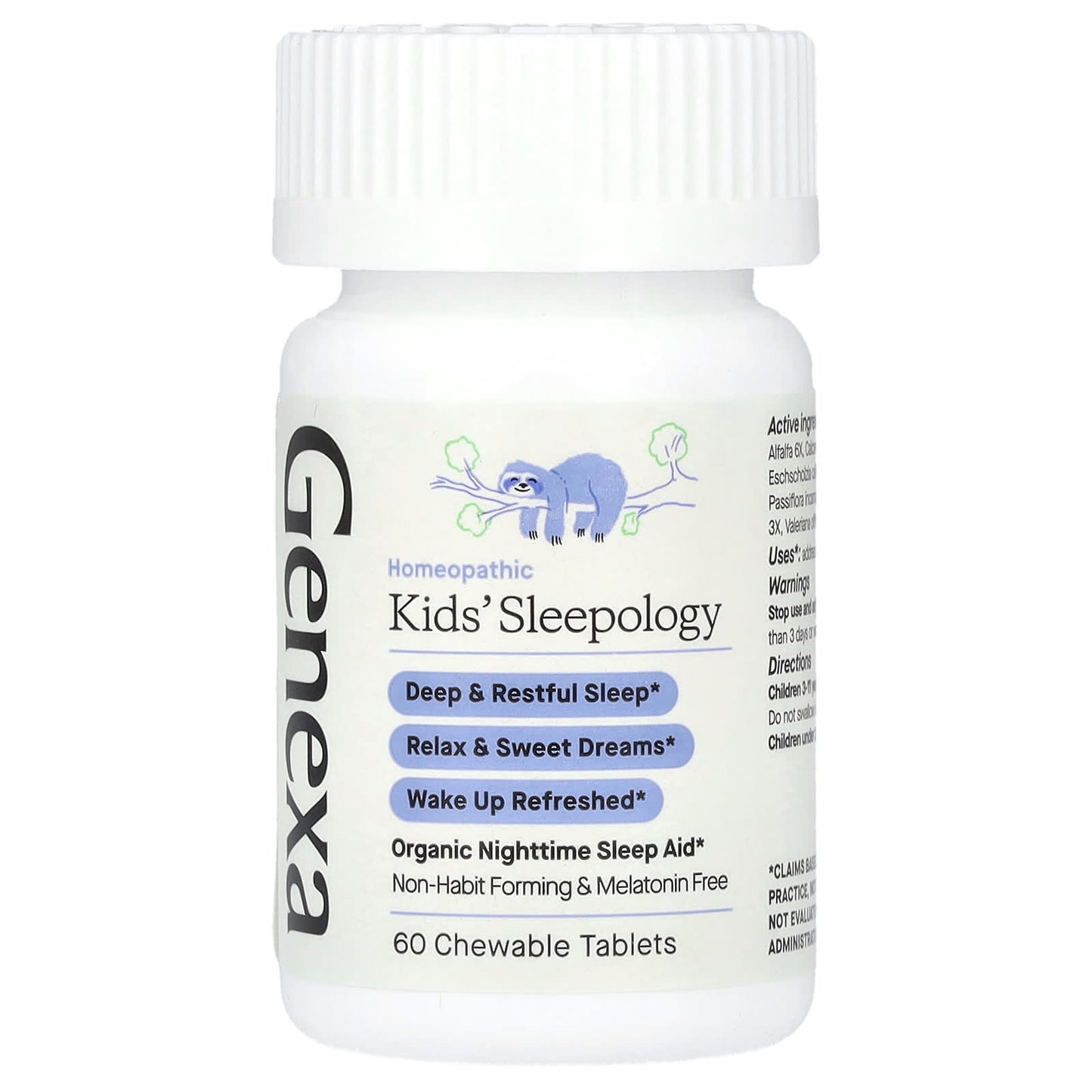 Genexa, Kids' Sleepology, Organic Nighttime Sleep Aid, Ages 3-11, Vanilla Lavender, 60 Chewable Tablets