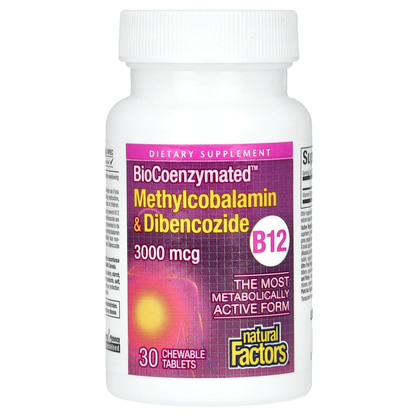 Natural Factors, BioCoenzymated, Methylcobalamin & Dibencozide, B12, 3,000 mcg, 30 Chewable Tablets