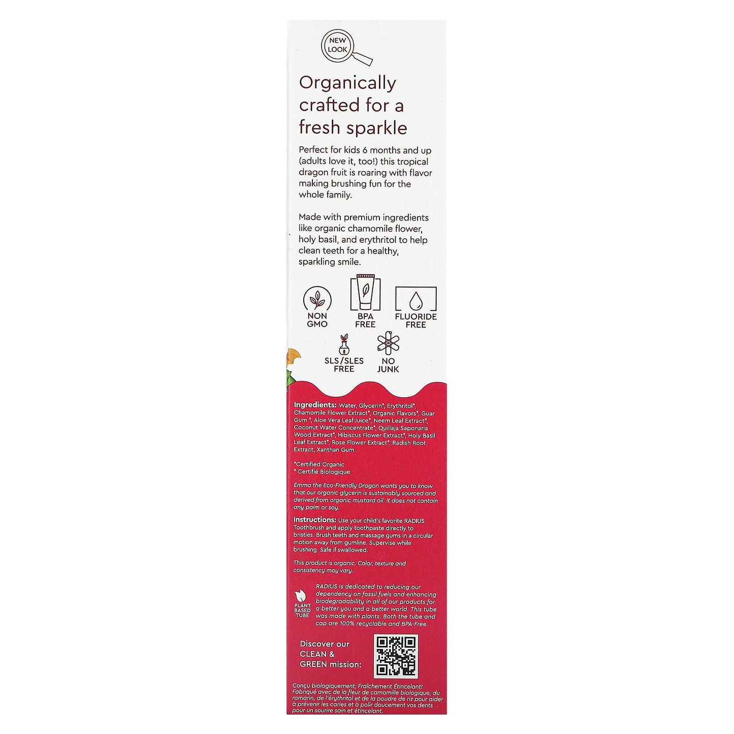 RADIUS, Organic Toothpaste, 6 Months and Up, Dragon Fruit, 3 oz (85 g)