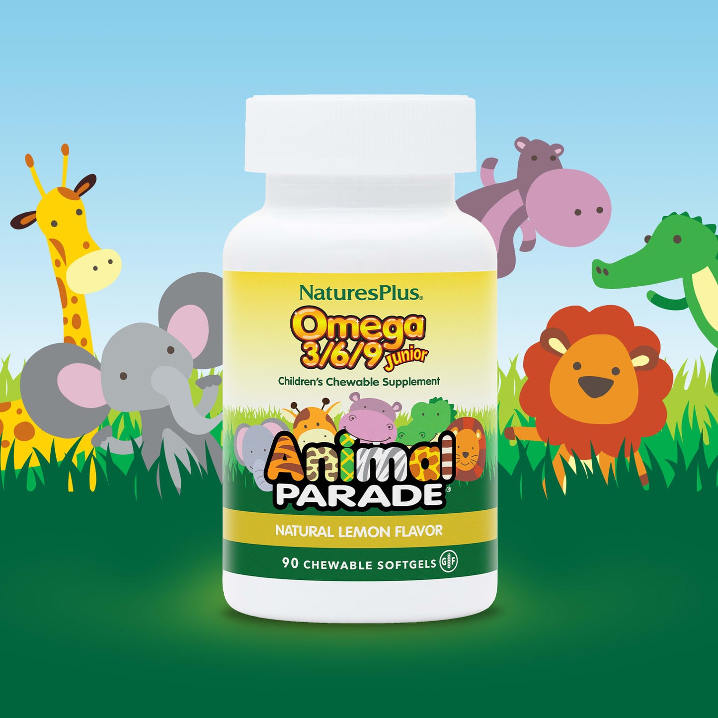 NaturesPlus, Animal Parade, Omega 3/6/9 Junior, Lemon, 90 Chewable Softgels