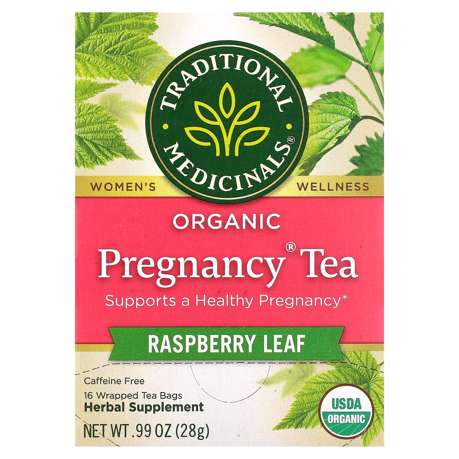 Traditional Medicinals-Organic Pregnancy Tea-Raspberry Leaf-Caffeine Free-16 Wrapped Tea Bags-0.06 oz (1.75 g) Each