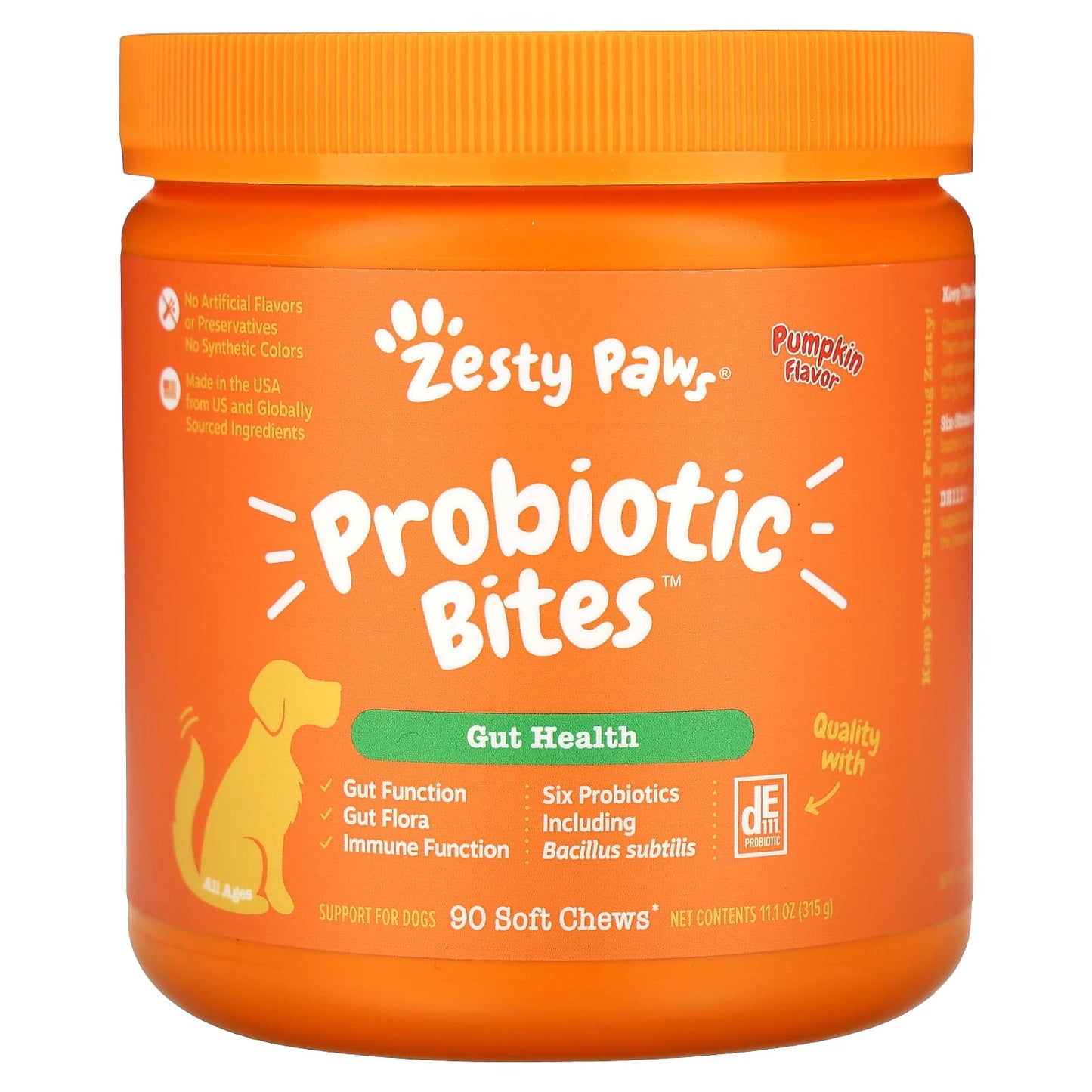 Zesty Paws-Probiotic Bites-For Dogs-All Ages-Pumpkin-90 Soft Chews-11.1 oz (315 g)