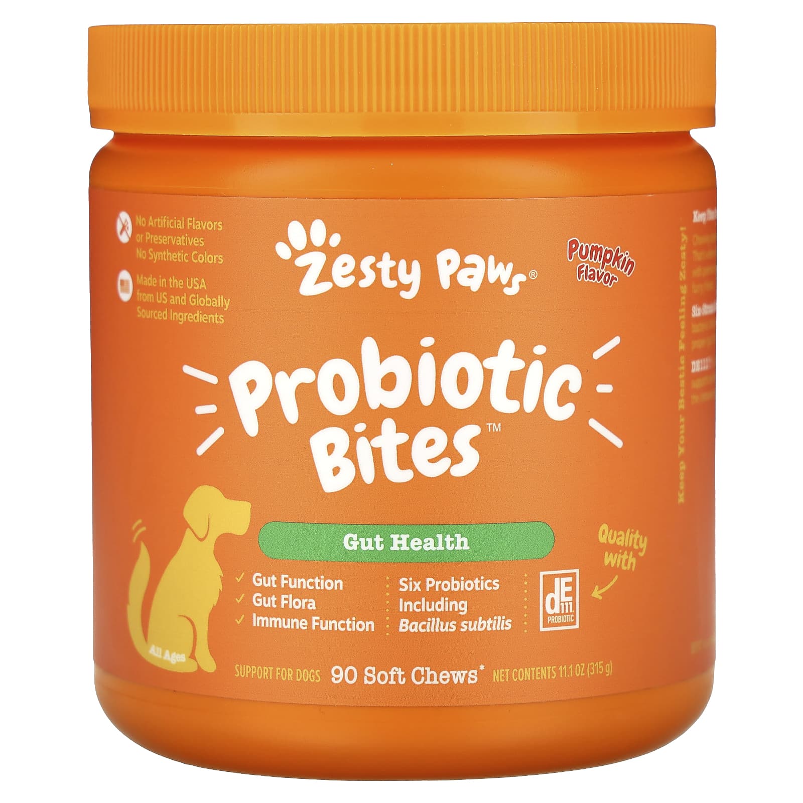 Zesty Paws-Probiotic Bites-For Dogs-All Ages-Pumpkin-90 Soft Chews-11.1 oz (315 g)