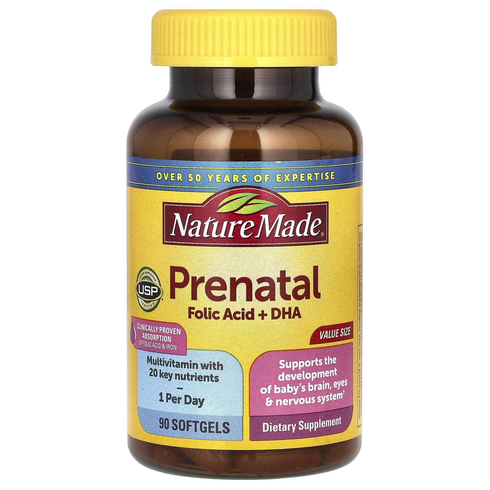 Nature Made-Prenatal Folic Acid + DHA-90 Softgels