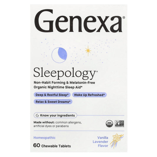 Genexa-Sleepology-Organic Nighttime Sleep Aid-Vanilla Lavender-60 Chewable Tablets