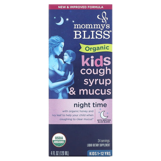 Mommy's Bliss-Kids-Organic Cough Syrup & Mucus-Night Time-1-12 Yrs-4 fl oz (120 ml)