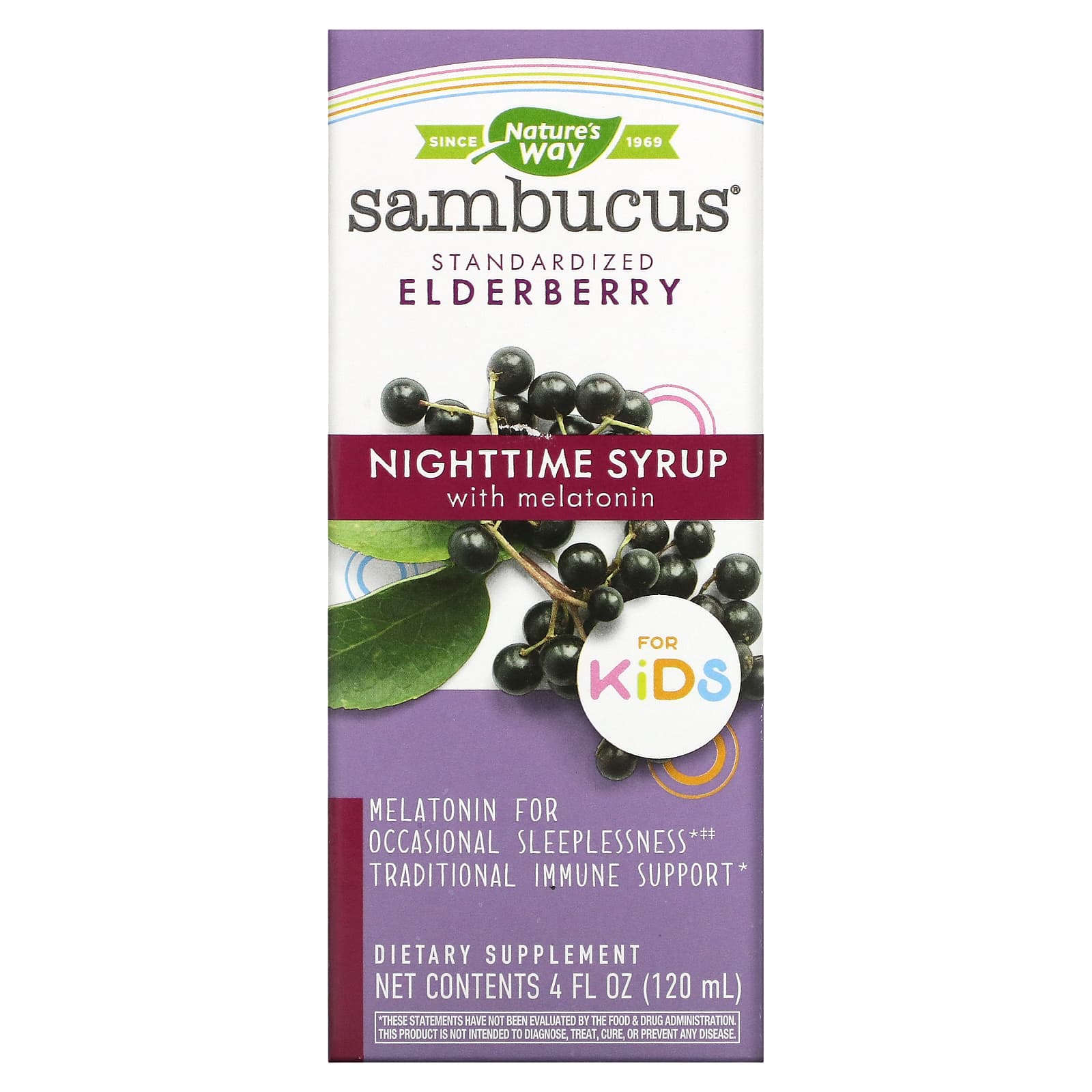 Nature's Way-Sambucus For Kids-Standardized Elderberry-Nighttime Syrup with Melatonin-4 fl oz (120 ml)